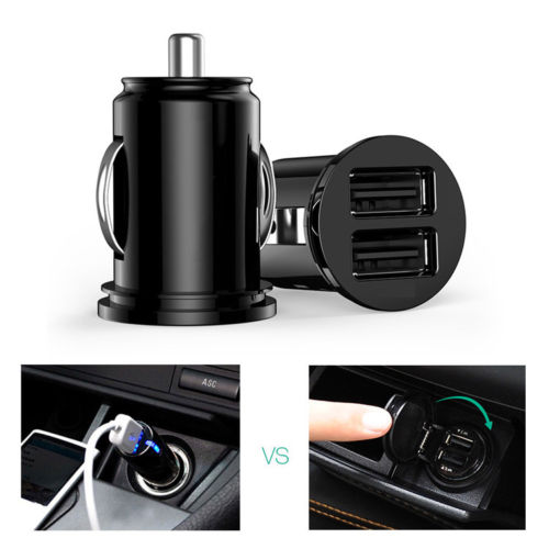 Dual 2 Port USB Mini Car Charger Adapter for Mobile Phone Black 12V Power 
