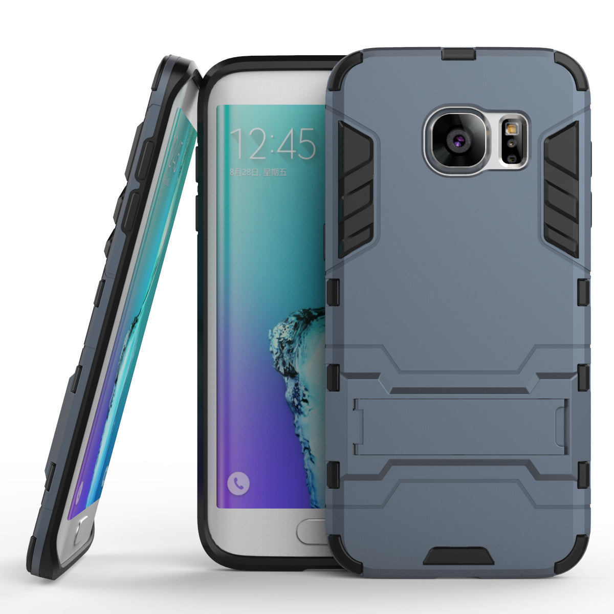 Samsung Galaxy S7 Edge Shockproof Hybrid Kickstand Back Case Cover - Black