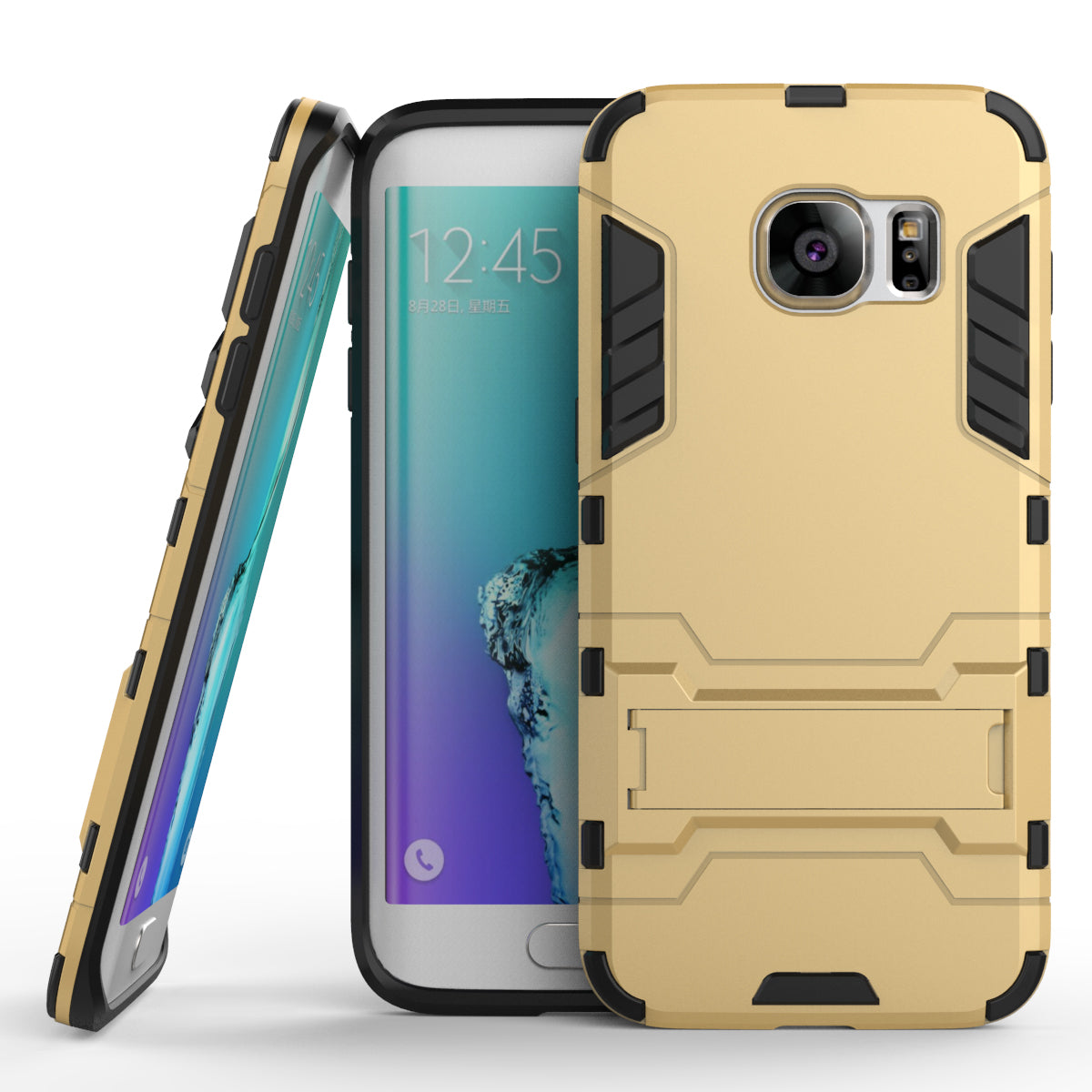 Samsung Galaxy S7 Edge Shockproof Hybrid Kickstand Back Case Cover - Black