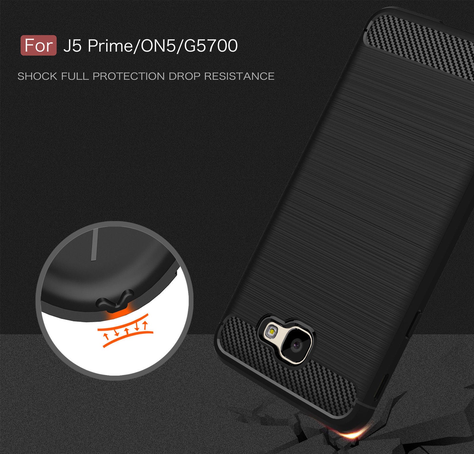 Shockproof Carbon Fiber Brushed Rubber TPU Case Cover for Samsung Galaxy J7 Prime