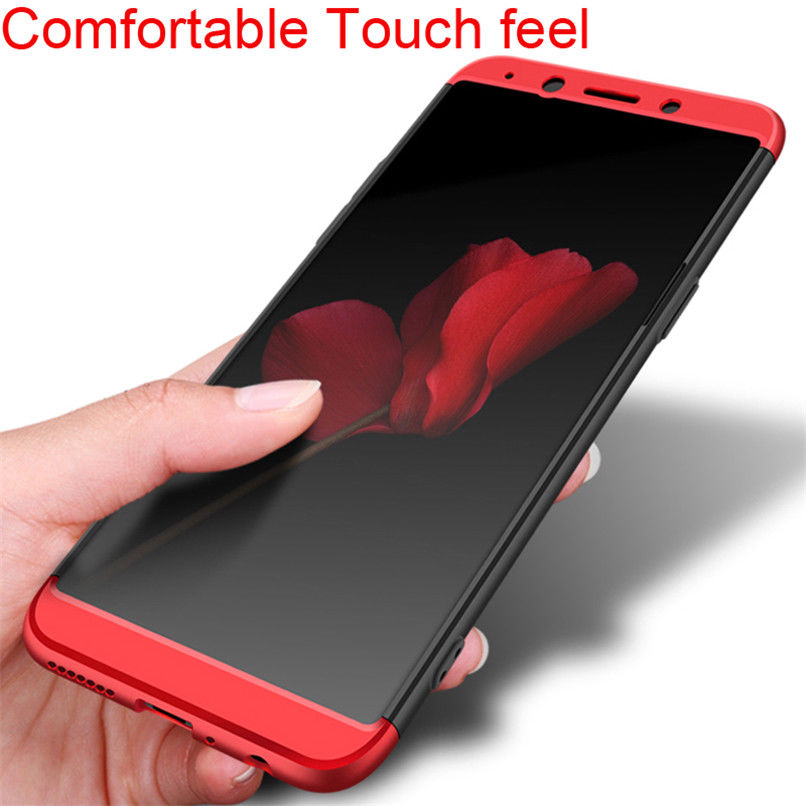 Vivo V7 Plus Shockproof 3 in 1 Full Body 360 Protection Case Cover - Black & Red