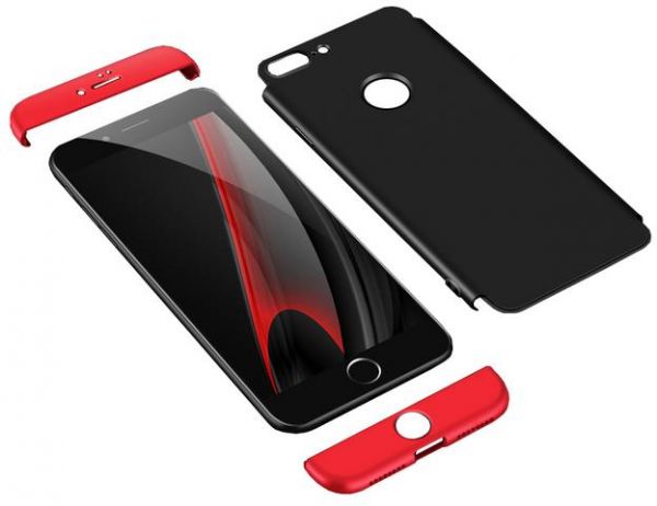 Apple iPhone 8 Plus Shockproof 3 in 1 Full Body 360 Protection Case Cover - Black & Red