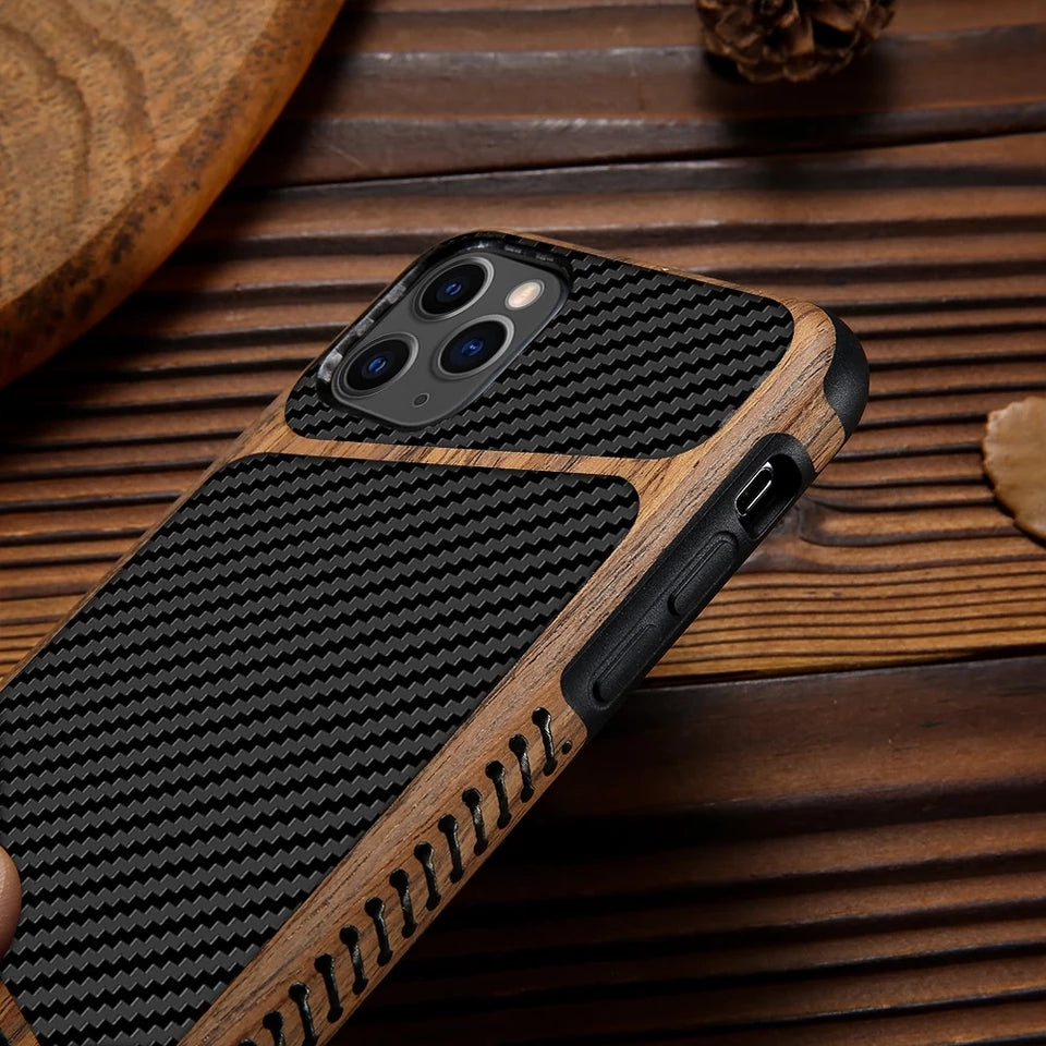  Wooden Carbon Fiber Soft Rubber Case Cover for iPhone 11 Pro Max / iPhone 11 Pro / iPhone 11
