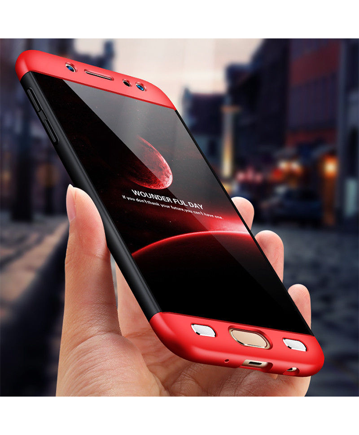 Samsung Galaxy J5 Pro Shockproof 3 in 1 Full Body 360 Protection Case Cover - Black & Red
