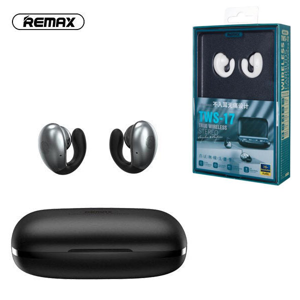 Remax TWS-17 100 Hours Long Standby Built-in 1200mAh Power Bank Function LED Display Power Silicone Ear Clip Type Non-Inductive Earbuds