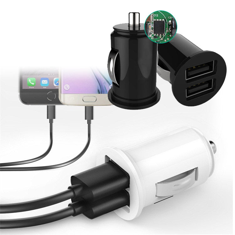 Dual 2 Port USB Mini Car Charger Adapter for Mobile Phone Black 12V Power 