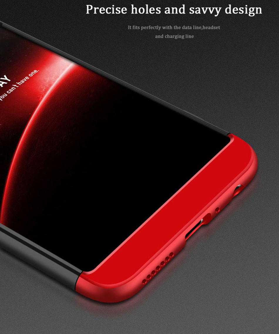 Oppo F7 Shockproof 3 in 1 Full Body 360 Protection Case Cover - Black & Red