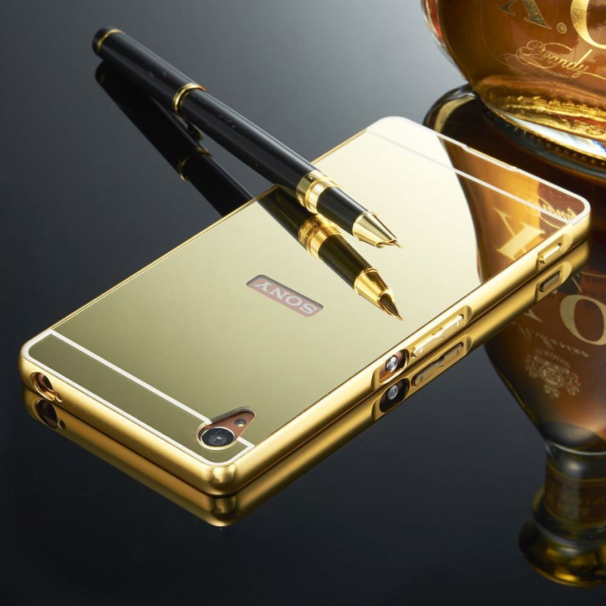 Luxury Mirror Back Cover + Metal Aluminum Frame Case For Sony Xperia Z2