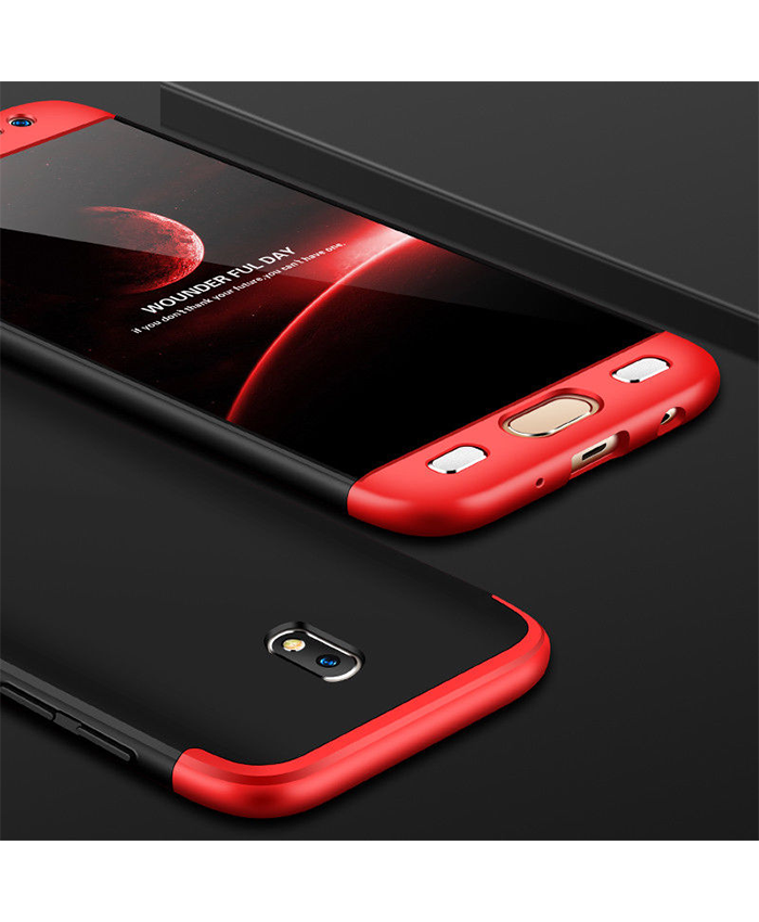 Samsung Galaxy J7 Pro Shockproof 3 in 1 Full Body 360 Protection Case Cover - Black & Red