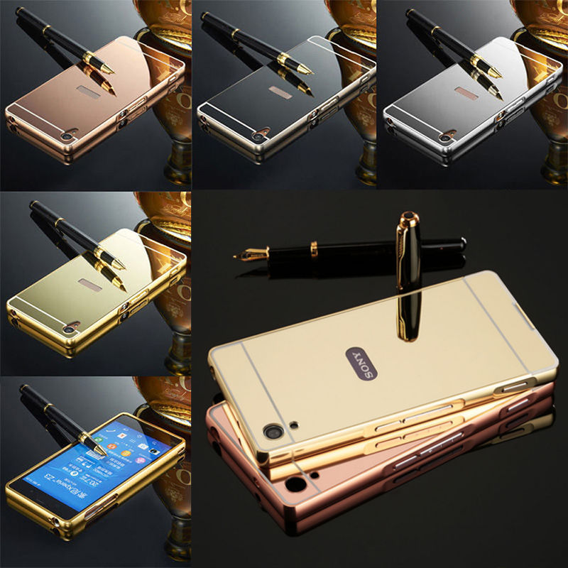 Luxury Mirror Back Cover + Metal Aluminum Frame Case For Sony Xperia Z2