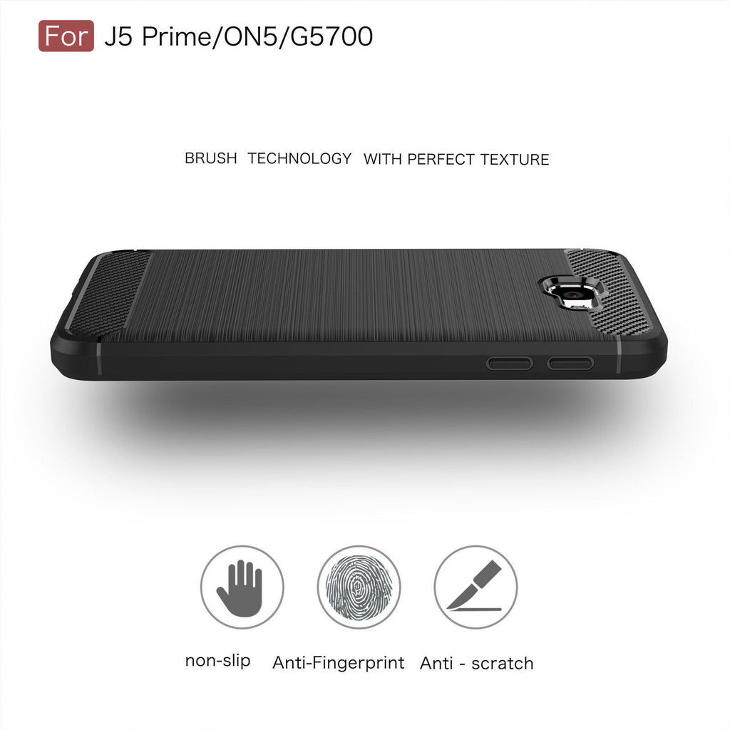 Shockproof Carbon Fiber Brushed Rubber TPU Case Cover for Samsung Galaxy J7 Prime