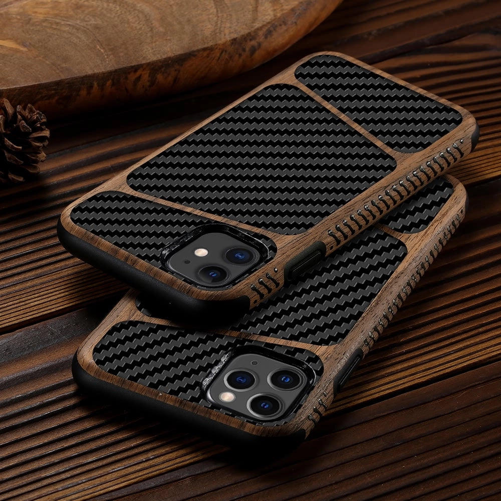  Wooden Carbon Fiber Soft Rubber Case Cover for iPhone 11 Pro Max / iPhone 11 Pro / iPhone 11