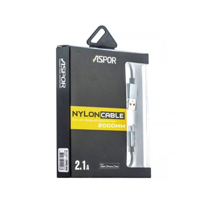 Aspor A127 Nylon 2000mm Micro USB Data Cable - Grey