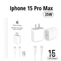IPHONE 15 PRO MAX 2 PIN (US PIN) 35W USB-C POWER ADAPTER WITH USB-C TO C CABLE