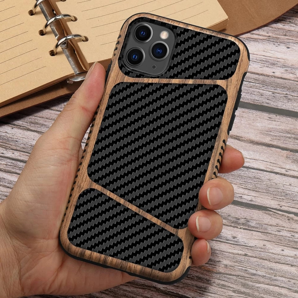  Wooden Carbon Fiber Soft Rubber Case Cover for iPhone 11 Pro Max / iPhone 11 Pro / iPhone 11