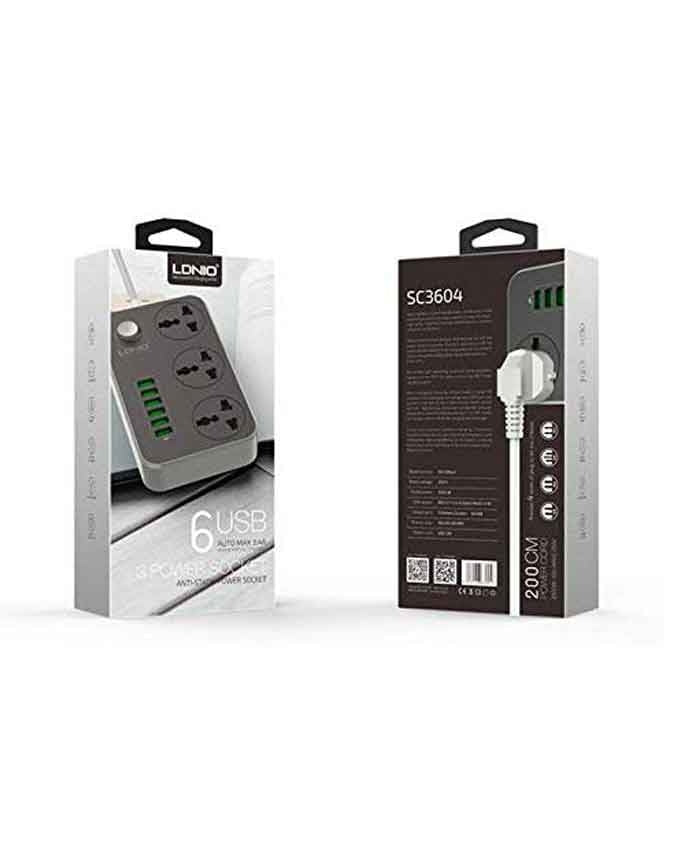 LDNIO SC3604 3.4A 2500W 6 USB Ports Power Strip - Grey