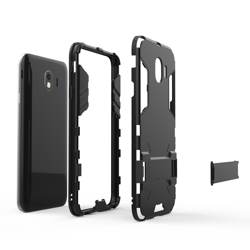 Samsung Galaxy J4 2018 Shockproof Hybrid Kickstand Back Case Cover - Black