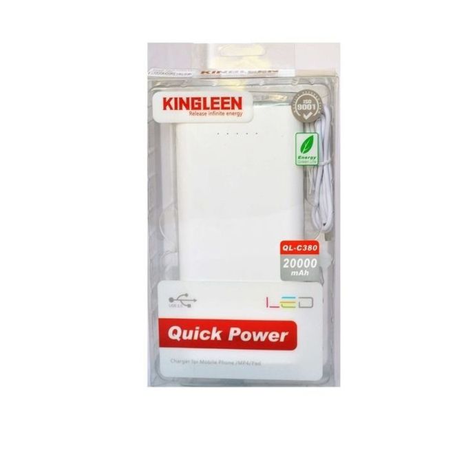 Kingleen QL-C380 - Dual Port Power Bank - 20000mAh - White