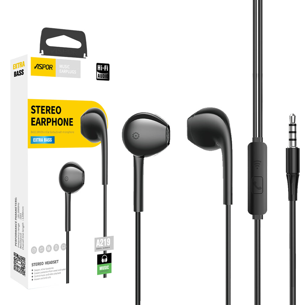 Aspor A219 3.5mm Earphone Universal With High Bass Quality Sound