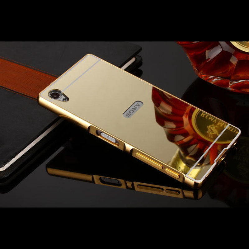 Luxury Mirror Back Cover + Metal Aluminum Frame Case For Sony Xperia Z2