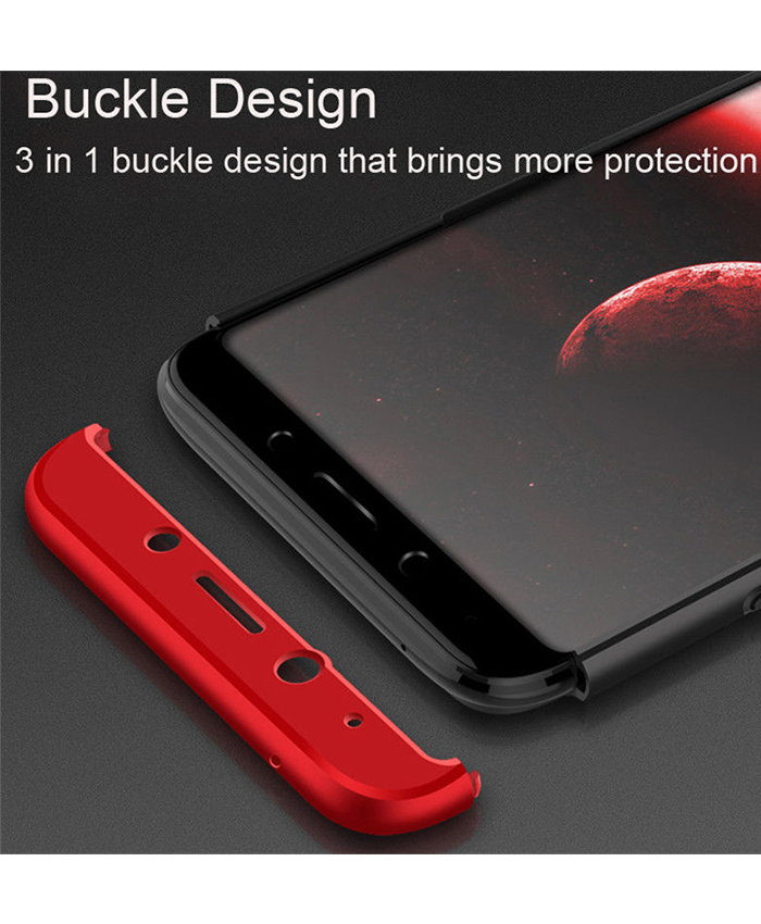 Oppo F5 Shockproof 3 in 1 Full Body 360 Protection Case Cover - Black & Red