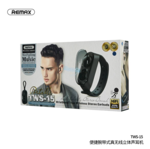 Remax TWS-15 Bluetooth 5.0 Portable Wristband Style True Wireless Stereo Earphone
