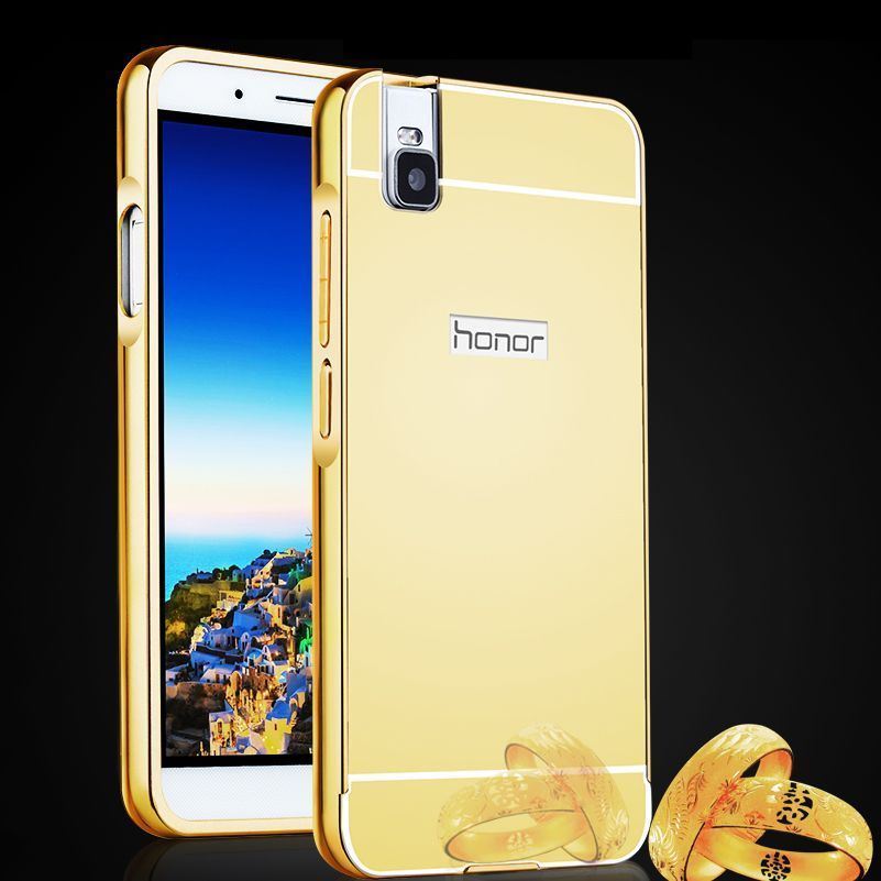 Aluminum Metal Bumper plus Mirror PC Back Case For Huawei Honor ShotX / 7i