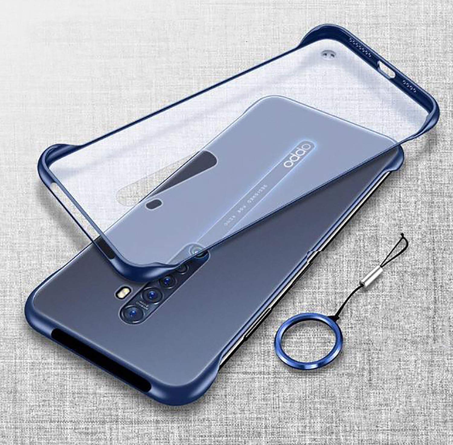 Oppo Reno 2 Transparent Frameless Matte Back Cover with Finger Ring