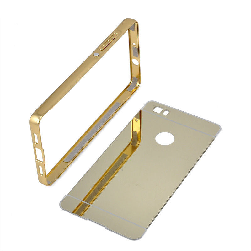 Aluminum Metal Bumper PC Mirror Back Skin Case Cover For Huawei P8