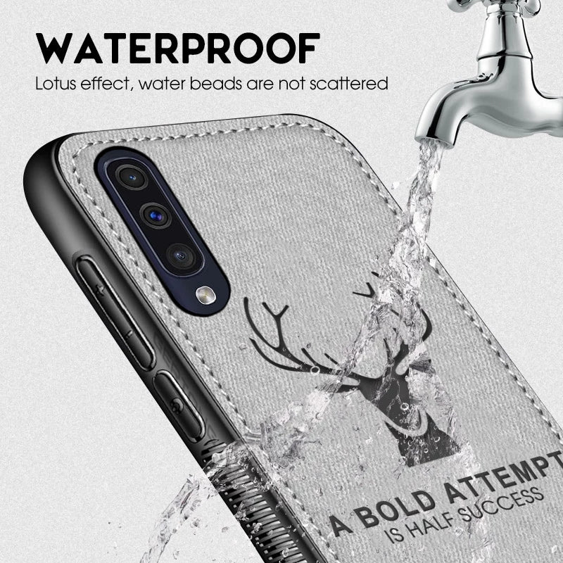 Samsung A50 Premium Leather Pattern Soft Fabric Cover - Grey