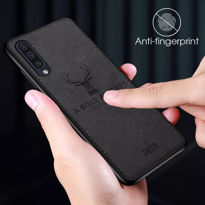 Samsung A50 Premium Leather Pattern Soft Fabric Cover - Black
