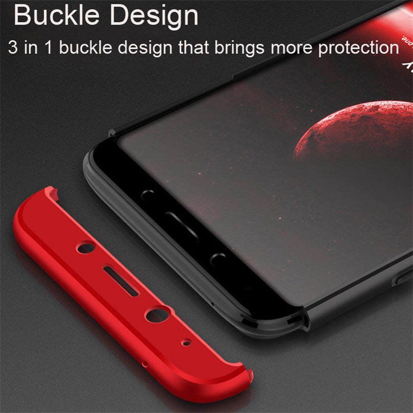 Vivo V7 Plus Shockproof 3 in 1 Full Body 360 Protection Case Cover - Black & Red