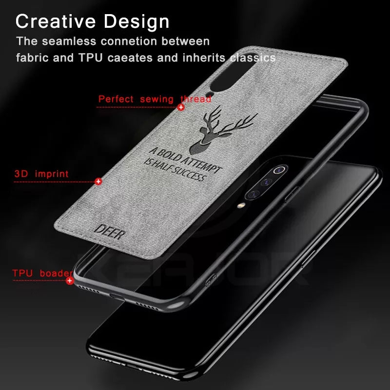 Samsung A50 Premium Leather Pattern Soft Fabric Cover - Grey