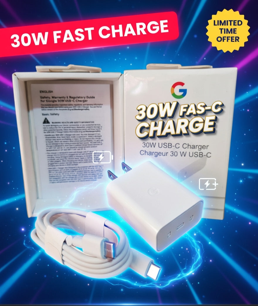 Google Pixel 30W Type C Charger with Type C to C Cable